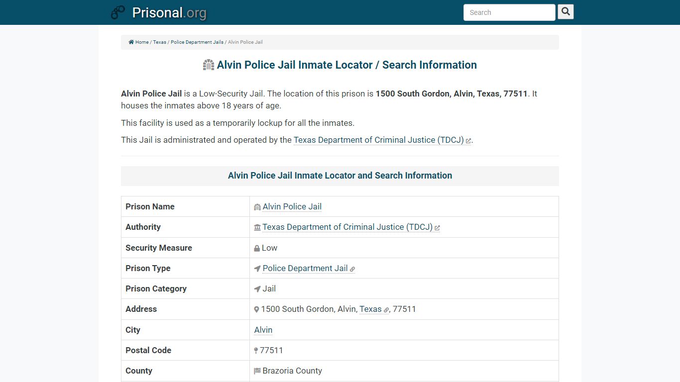 Alvin Police Jail-Inmate Locator/Search Info, Phone, Fax, Email ...